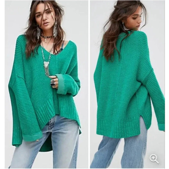 Free People Sweaters - Free People Sweater Women Large Green Take Me Over VNeck Oversized Relaxed Knit